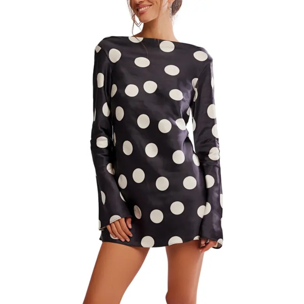 Black & White tigre polka dot dress free people